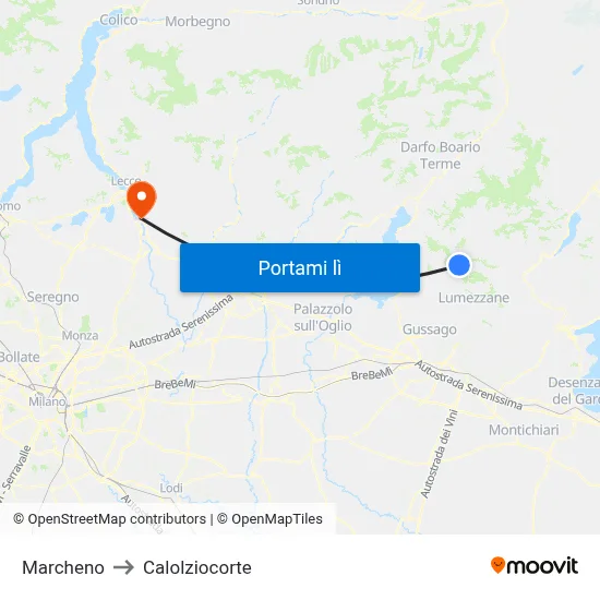 Marcheno to Calolziocorte map