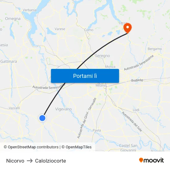 Nicorvo to Calolziocorte map