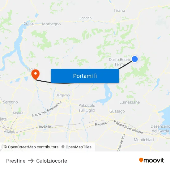 Prestine to Calolziocorte map