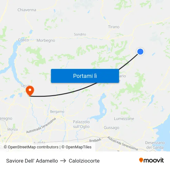 Saviore Dell' Adamello to Calolziocorte map
