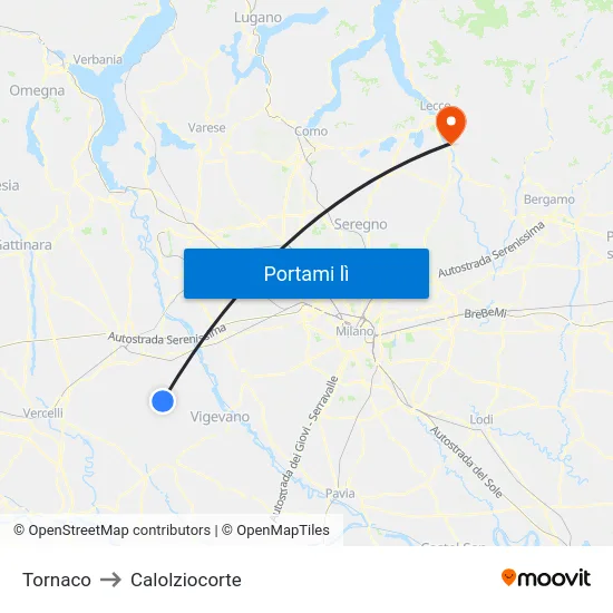 Tornaco to Calolziocorte map