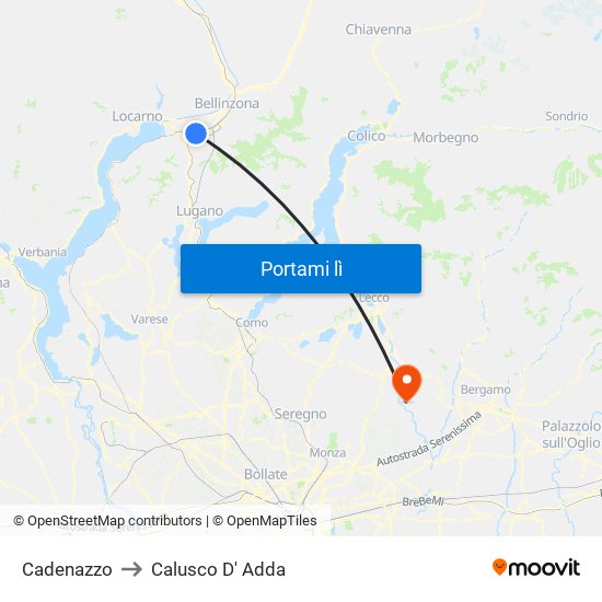 Cadenazzo to Calusco D' Adda map