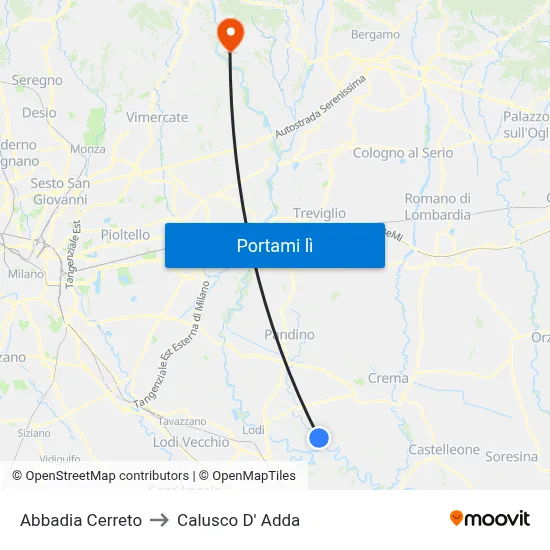 Abbadia Cerreto to Calusco D' Adda map