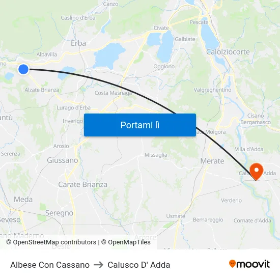 Albese Con Cassano to Calusco D' Adda map