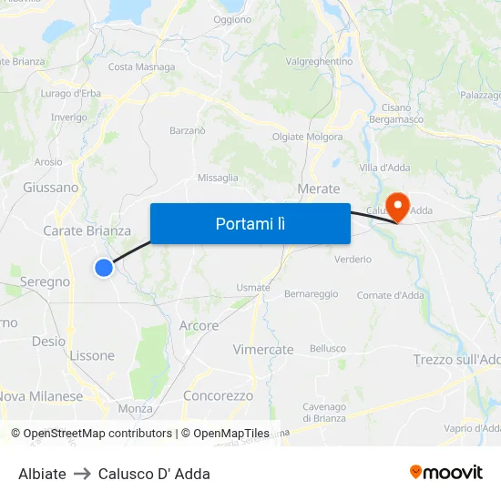 Albiate to Calusco D' Adda map