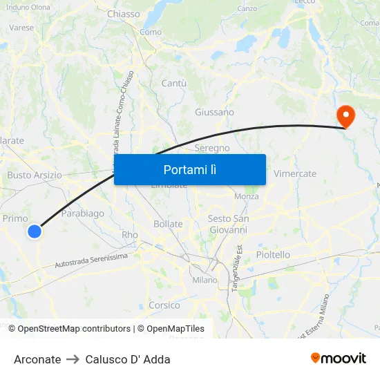 Arconate to Calusco D' Adda map