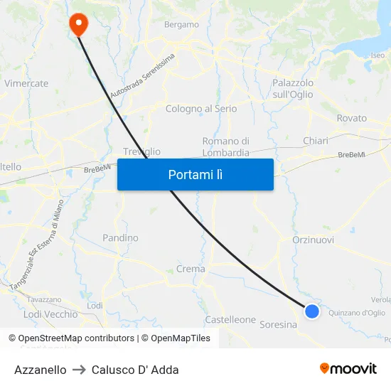 Azzanello to Calusco D' Adda map