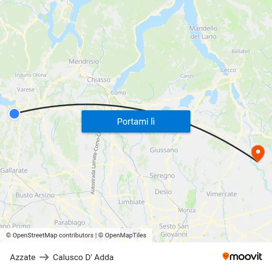 Azzate to Calusco D' Adda map