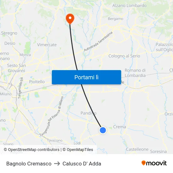 Bagnolo Cremasco to Calusco D' Adda map