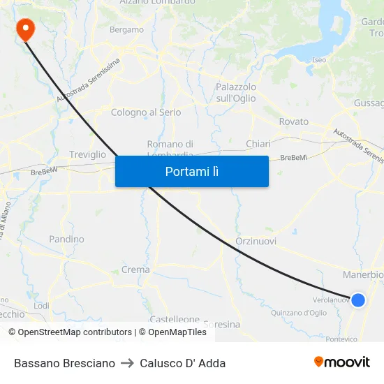 Bassano Bresciano to Calusco D' Adda map