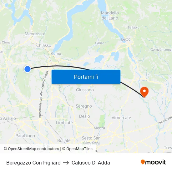 Beregazzo Con Figliaro to Calusco D' Adda map