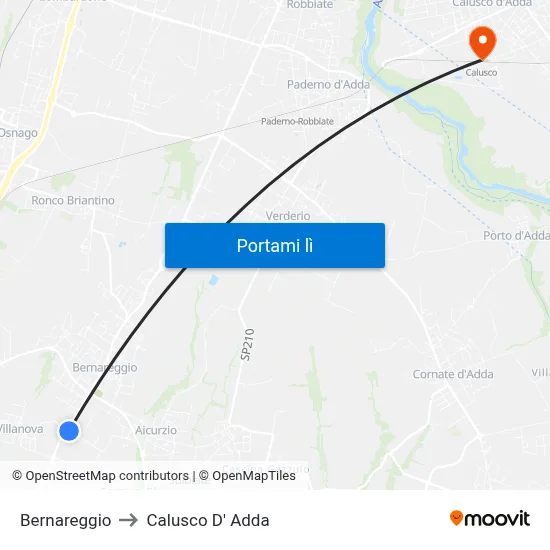 Bernareggio to Calusco D' Adda map