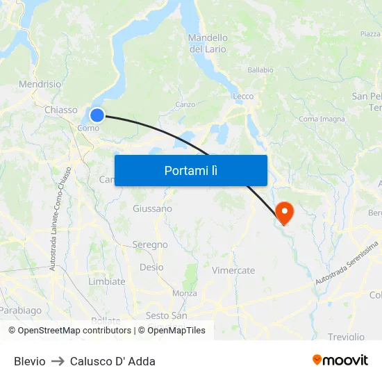 Blevio to Calusco D' Adda map