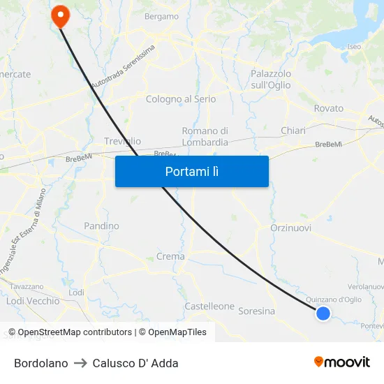 Bordolano to Calusco D' Adda map