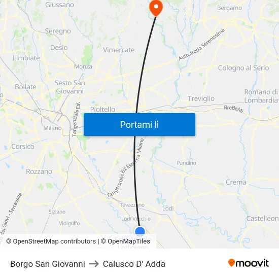 Borgo San Giovanni to Calusco D' Adda map