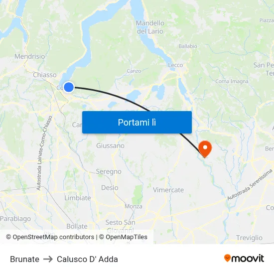 Brunate to Calusco D' Adda map