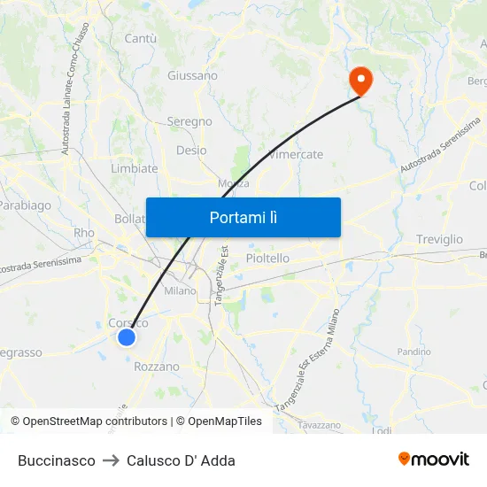 Buccinasco to Calusco D' Adda map
