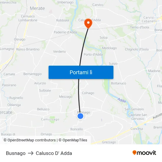 Busnago to Calusco D' Adda map