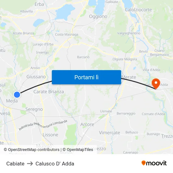 Cabiate to Calusco D' Adda map