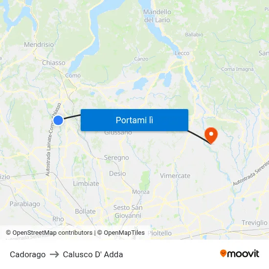 Cadorago to Calusco D' Adda map