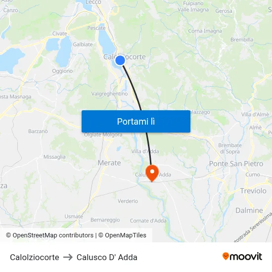 Calolziocorte to Calusco D' Adda map