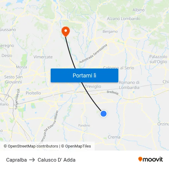Capralba to Calusco D' Adda map