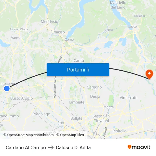 Cardano Al Campo to Calusco D' Adda map
