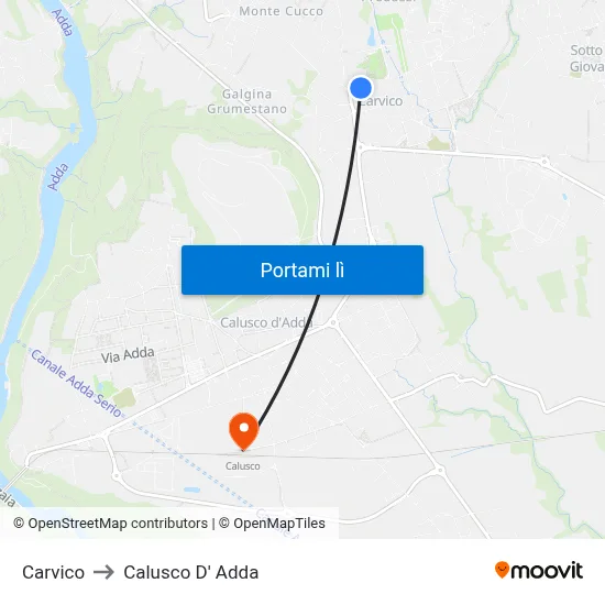 Carvico to Calusco D' Adda map
