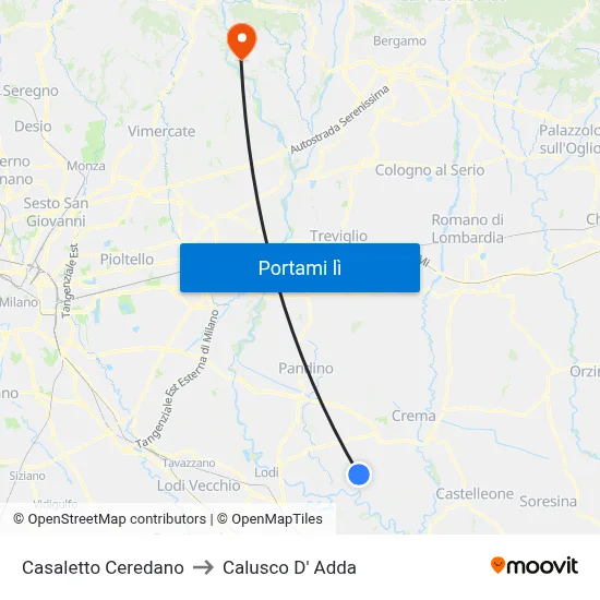 Casaletto Ceredano to Calusco D' Adda map