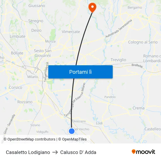Casaletto Lodigiano to Calusco D' Adda map