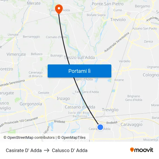 Casirate D' Adda to Calusco D' Adda map