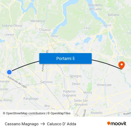 Cassano Magnago to Calusco D' Adda map