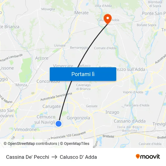 Cassina De' Pecchi to Calusco D' Adda map
