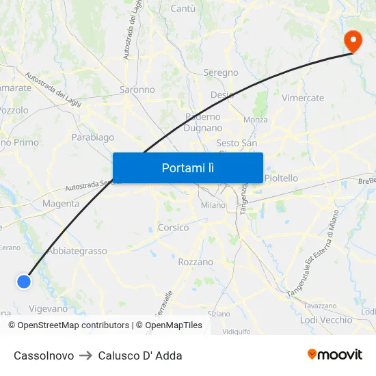 Cassolnovo to Calusco D' Adda map