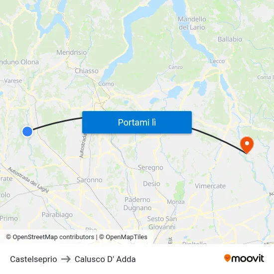 Castelseprio to Calusco D' Adda map