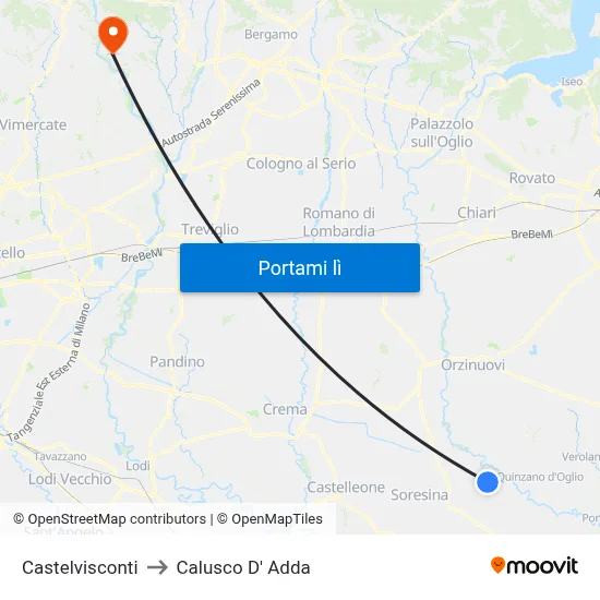 Castelvisconti to Calusco D' Adda map