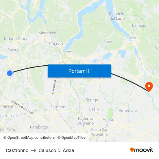 Castronno to Calusco D' Adda map