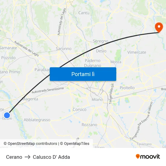 Cerano to Calusco D' Adda map