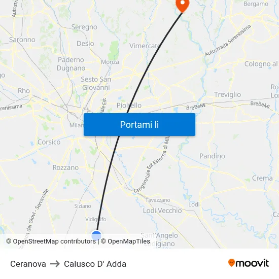 Ceranova to Calusco D' Adda map