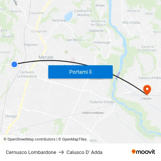 Cernusco Lombardone to Calusco D' Adda map