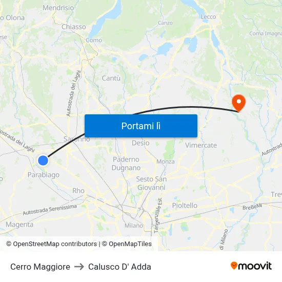 Cerro Maggiore to Calusco D' Adda map