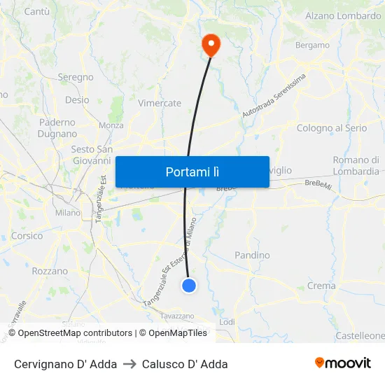 Cervignano D' Adda to Calusco D' Adda map