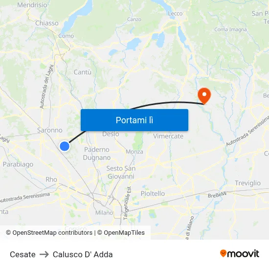 Cesate to Calusco D' Adda map