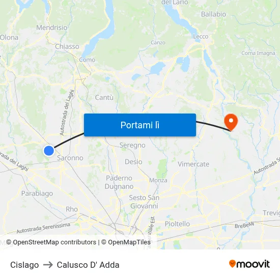 Cislago to Calusco D' Adda map