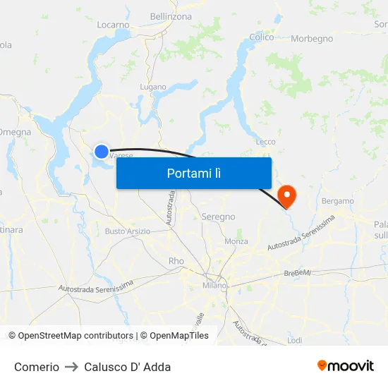 Comerio to Calusco D' Adda map