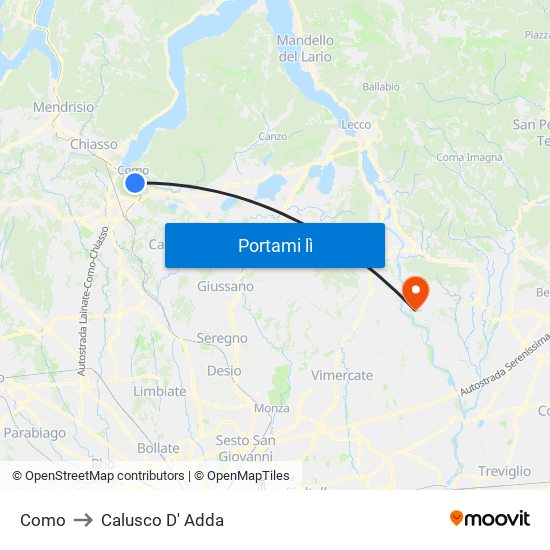 Como to Calusco D' Adda map
