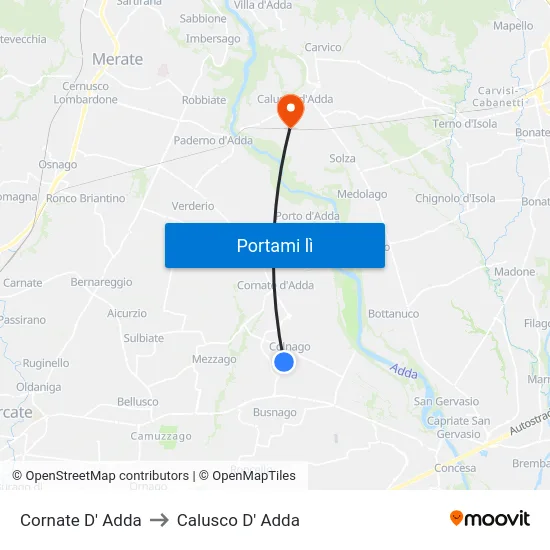 Cornate D' Adda to Calusco D' Adda map