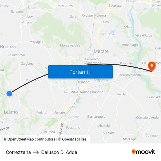 Correzzana to Calusco D' Adda map