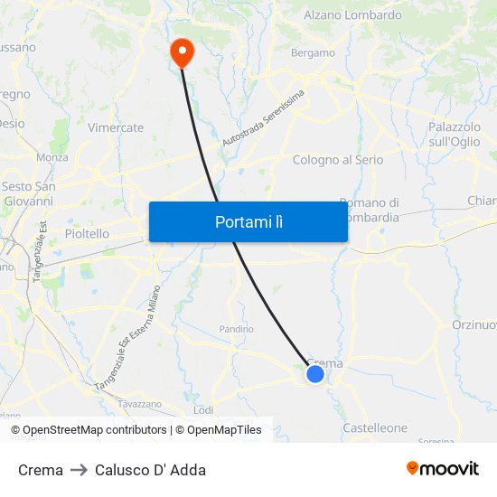 Crema to Calusco D' Adda map