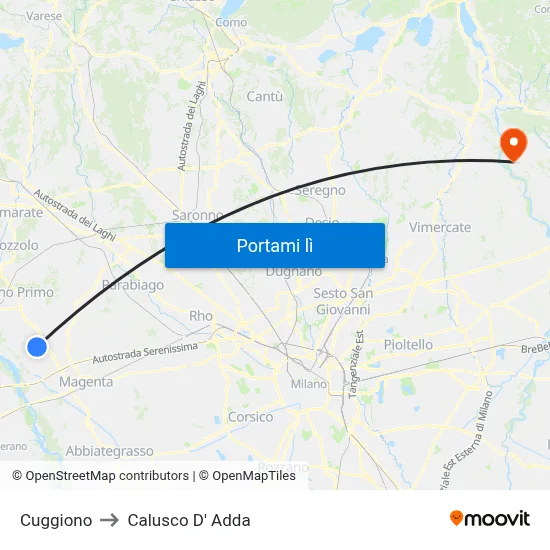 Cuggiono to Calusco D' Adda map